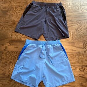 Under Armour Qualifier Speedpocket 9” Linerless Shorts Large Light and Dark Blue